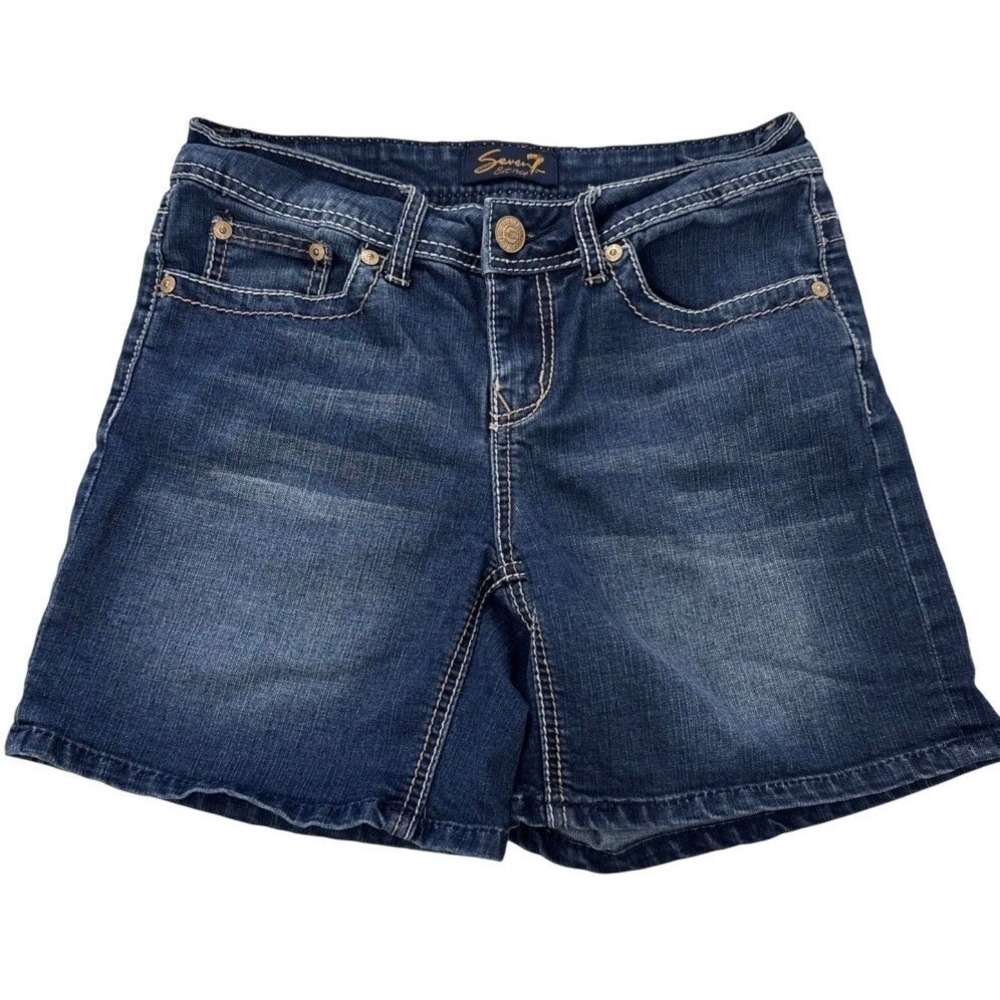 Seven7 Denim Shorts Women 4 Blue Casual Embroidered Pockets Stretch 5" Inseam